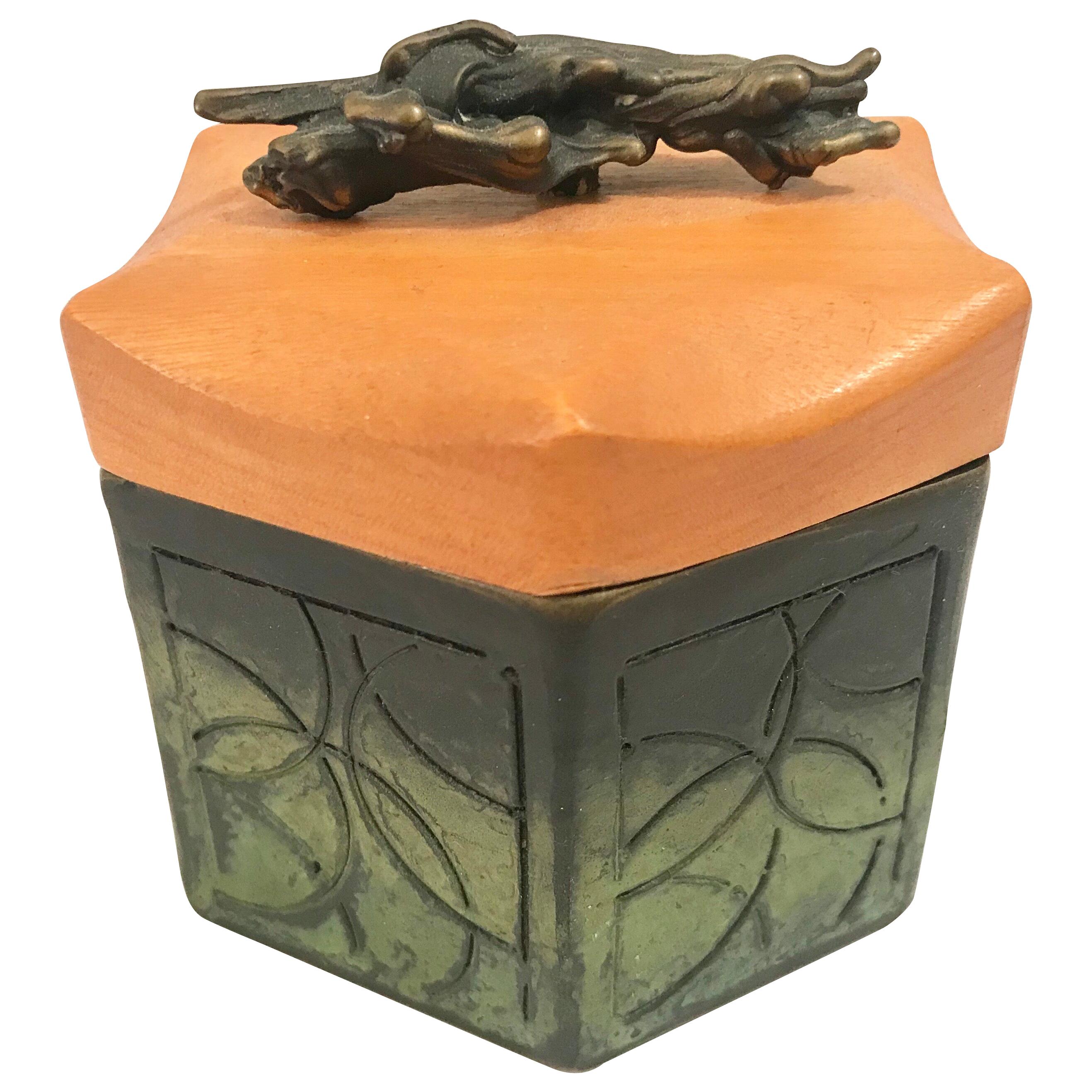 Shatsby Bronze and Wood Lidded Box For Sale