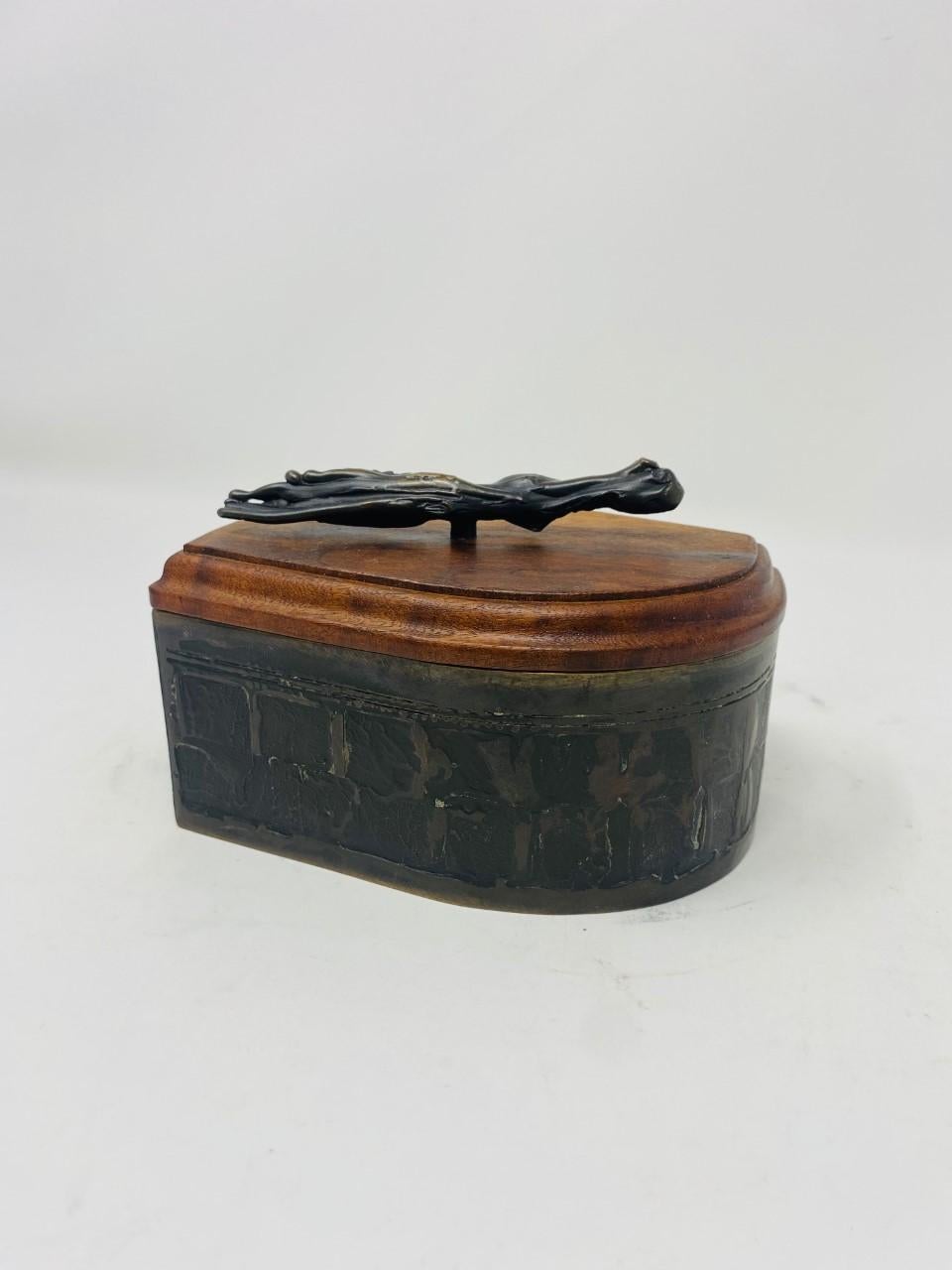 Hand-Crafted Shatsby Brutalist Bronze and Wood Lidded Box