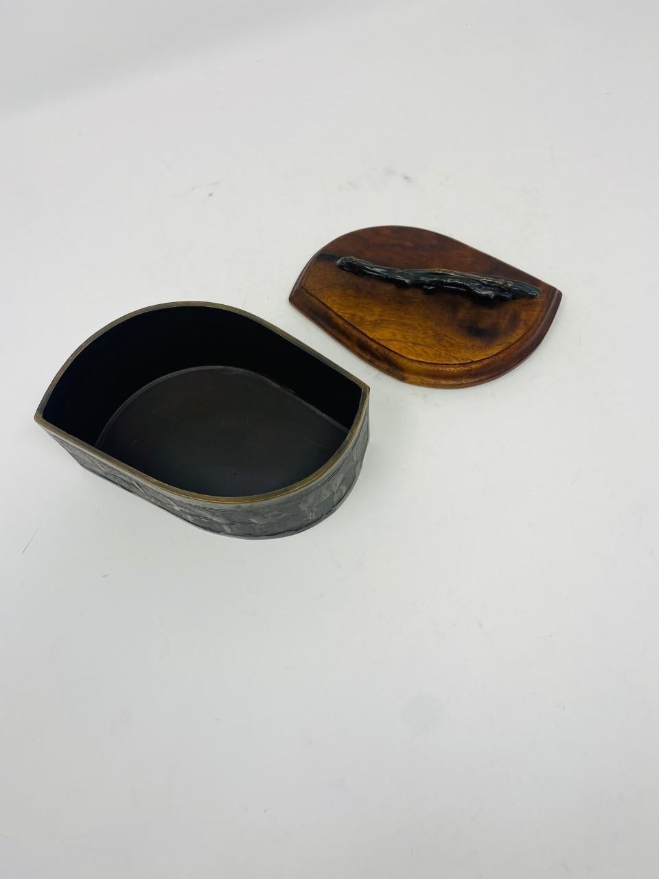 Late 20th Century Shatsby Brutalist Bronze and Wood Lidded Box