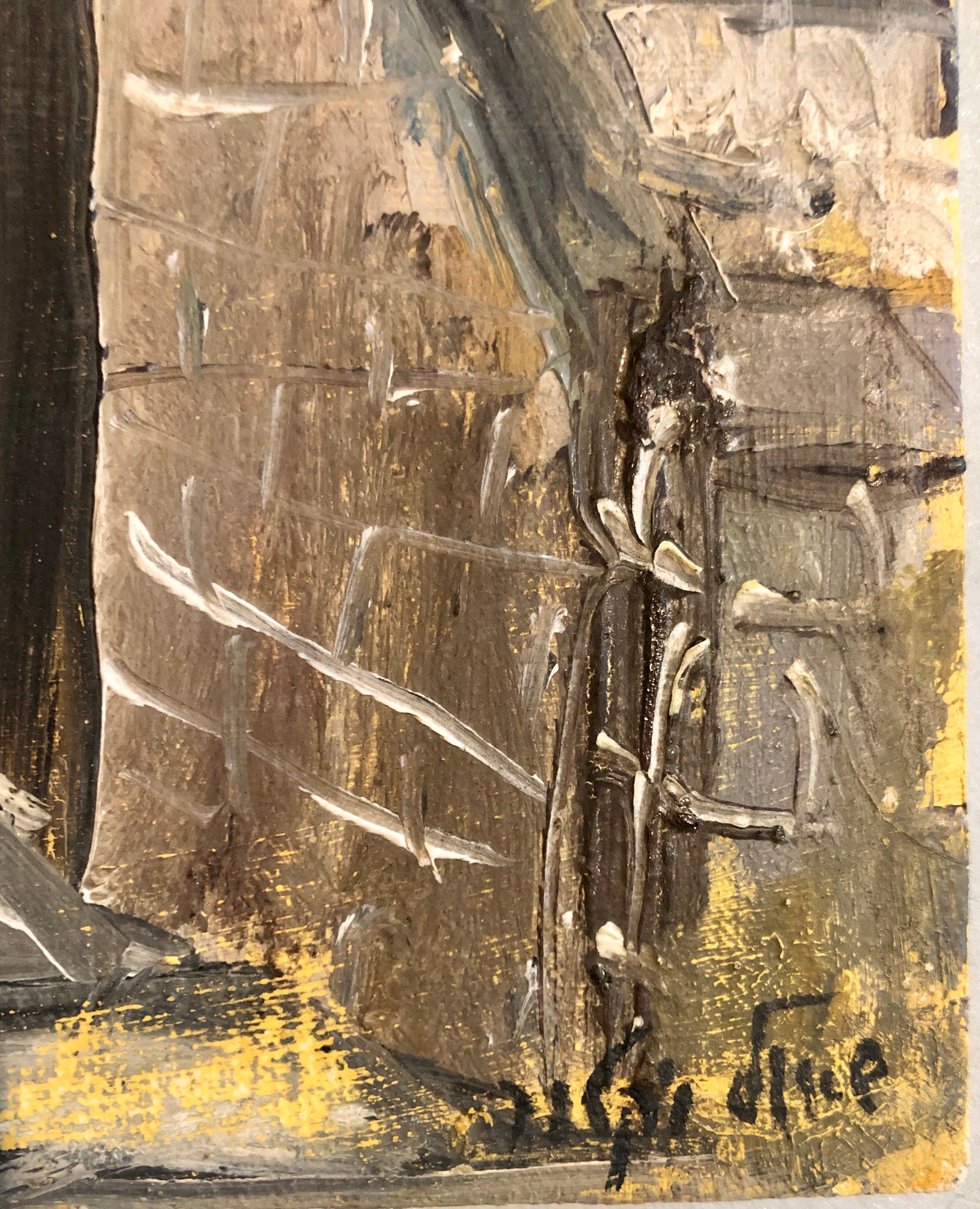 Judaica israelí Pintura al óleo, Escena callejera Jerusalén o Safed - Painting de Shaul Victor