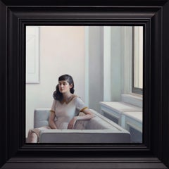 Saturday Rest Portrait of a Young Woman Oil Painting on Panel Interior In Stock