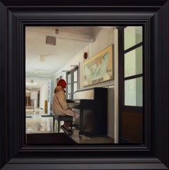 Sunday Concert Oil Painting on Panel Portrait Redhead Playing Piano In Stock
