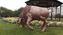 Sculpture de penny de taureau grandeur nature