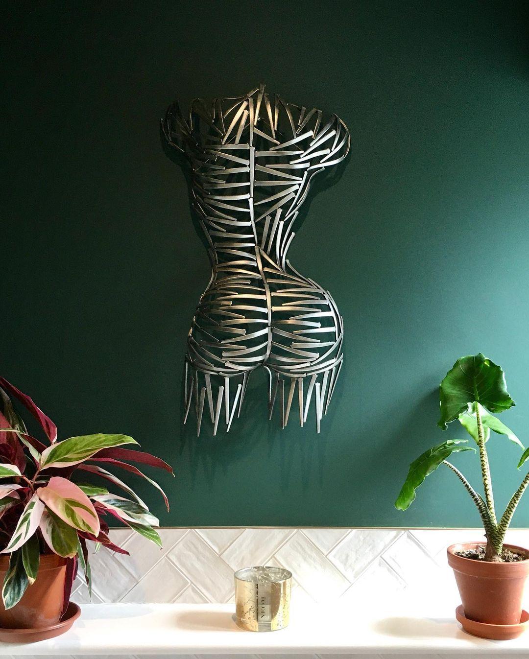 Nailed It Back - original metallic female form sculpture - contemporary art 