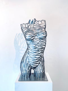 Nailed It Front - original female form metallic sculpture - contemporary art 
