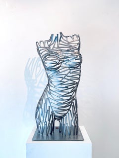 Nailed It Front - original female form metallic sculpture - contemporary art