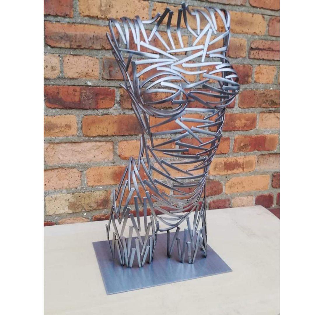 Nailed It Front - original metallic female form sculpture - contemporary art  - Contemporary Sculpture by Shaun Gagg