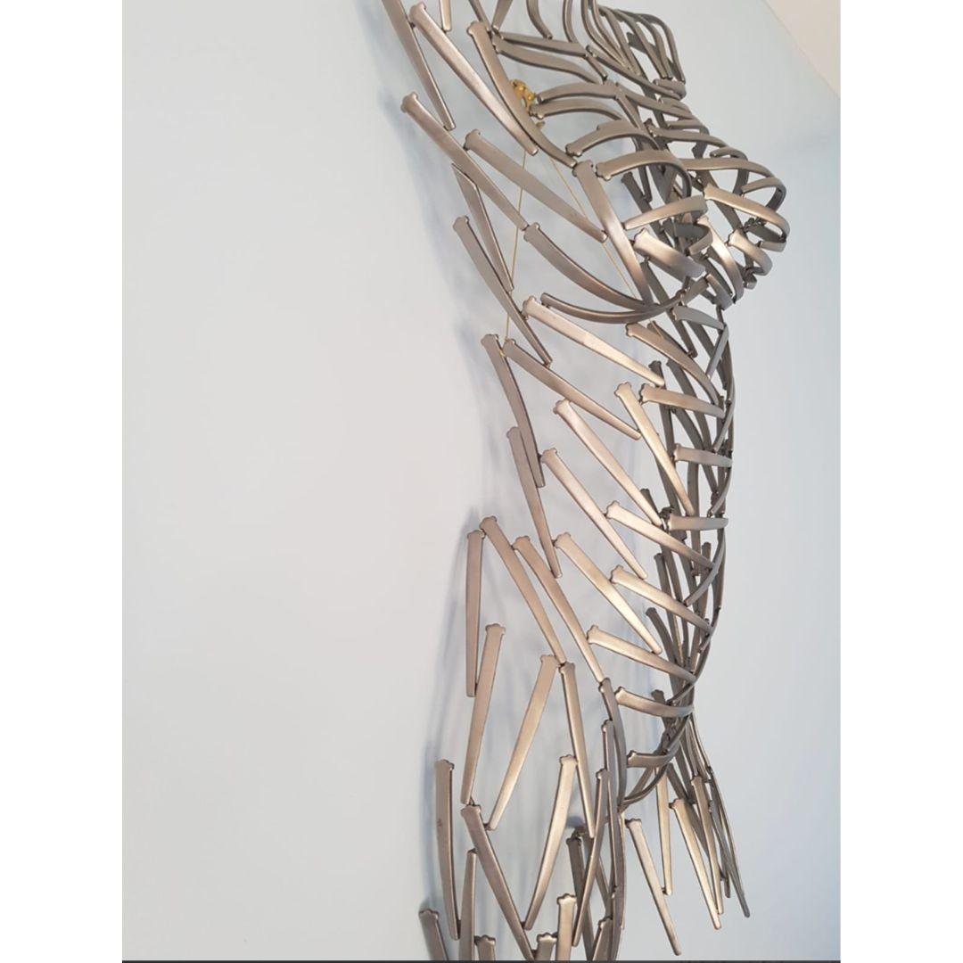 Nailed It Front - original metallic female form sculpture - contemporary art  - Brown Figurative Sculpture by Shaun Gagg