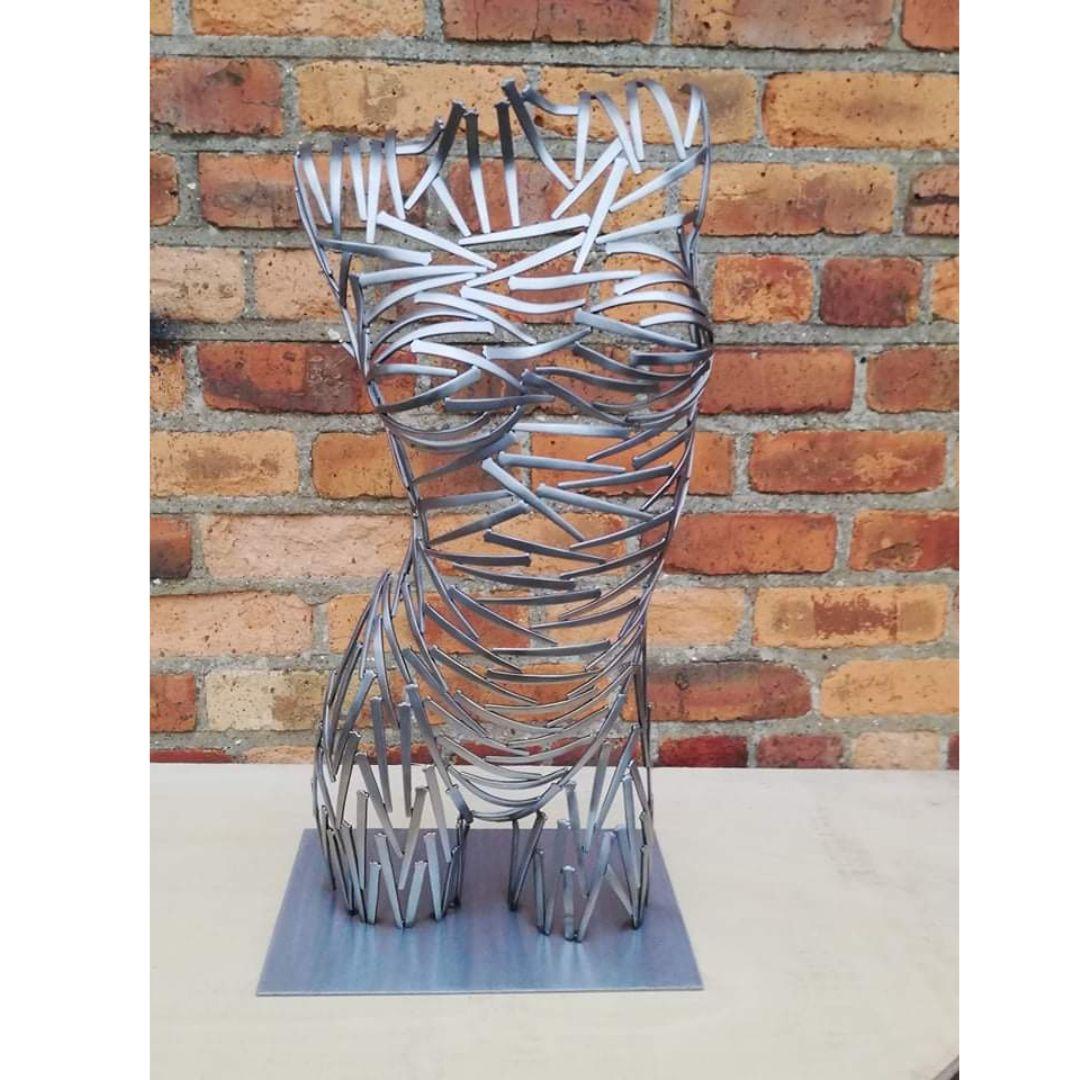Shaun Gagg Figurative Sculpture - Nailed It Front - original metallic female form sculpture - contemporary art 