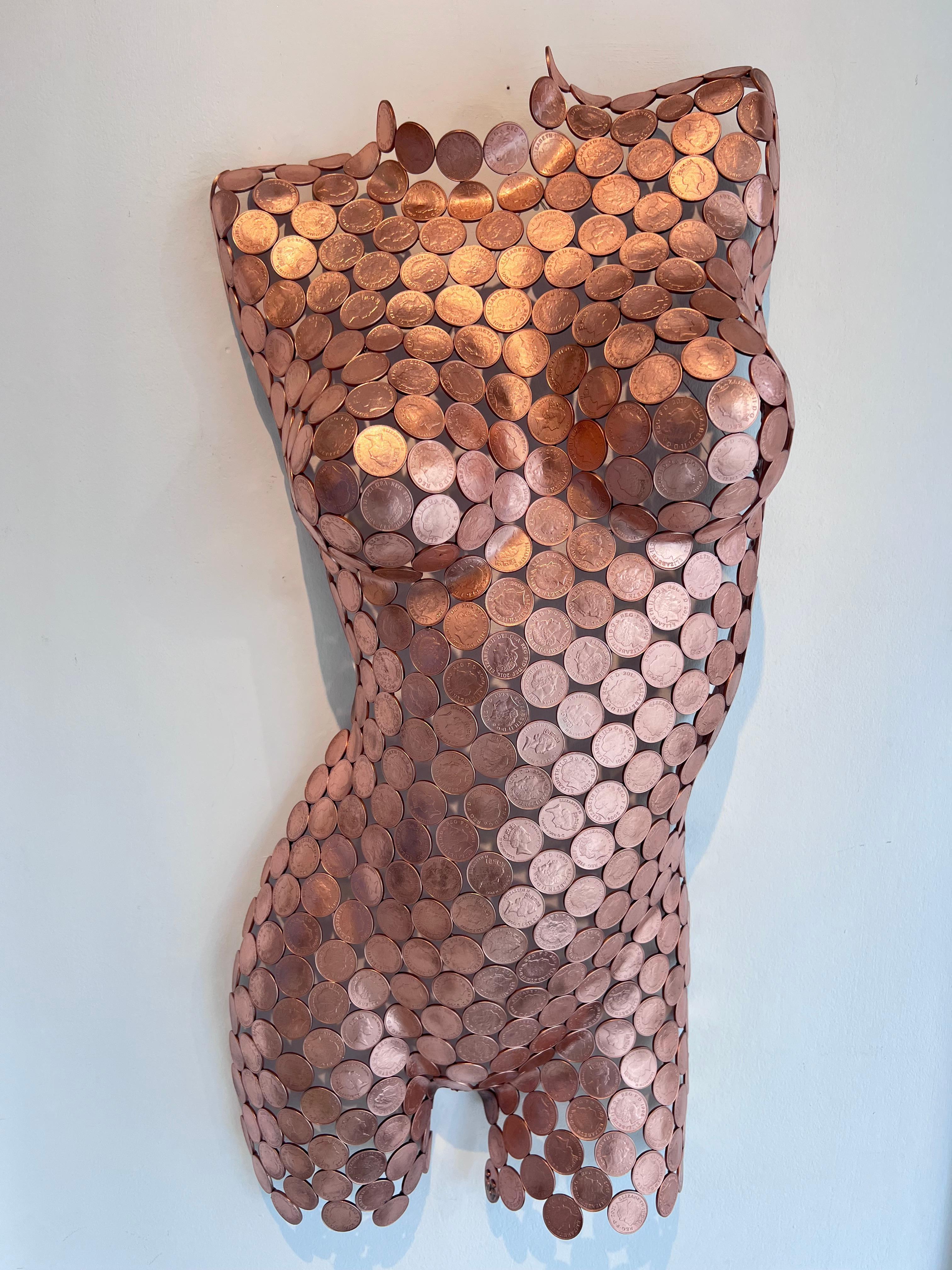Shaun Gagg Figurative Sculpture - Torso 2p (Front) - original metallic female form sculpture - contemporary art 
