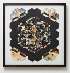 "Detail 1", Geometric Abstract Woven Paper Kaleidoscopic Framed Assemblage