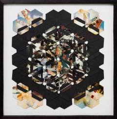 "Detail 1", Geometric Abstract Woven Paper Kaleidoscopic Framed Assemblage