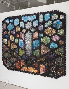 "I II", Colorful Woven Paper Geometric Kaleidoscope Assemblage