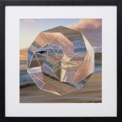 "Transformation 3", Abstract Embroidered Geometric Paper Collage Framed
