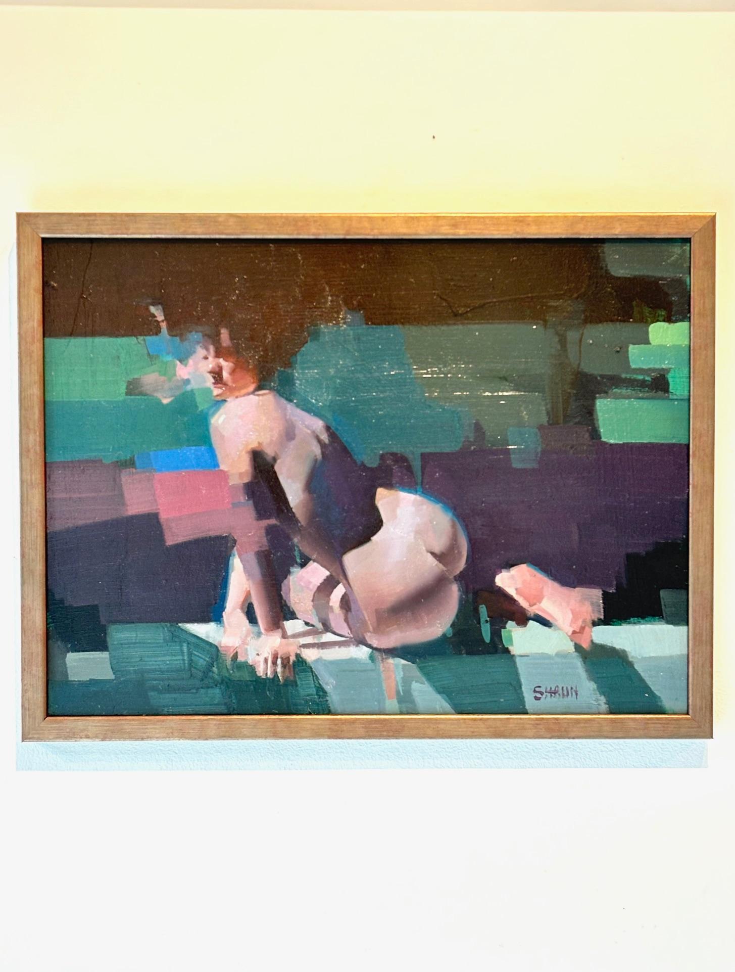 Nu en vert et rouge - peinture à l'huile figurative originale - art contemporain - Painting de Shaun Othen