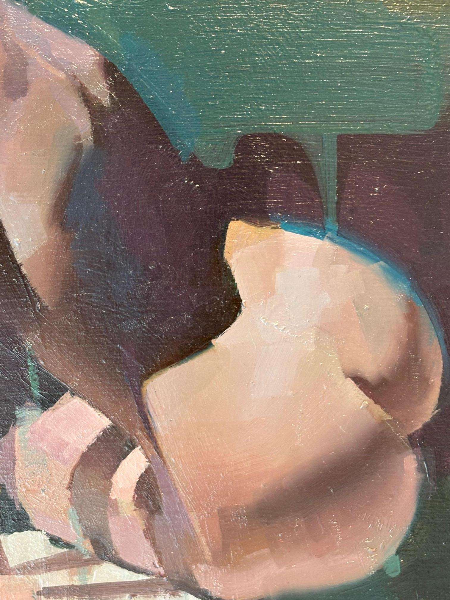 Nu en vert et rouge - peinture à l'huile figurative originale - art contemporain - Expressionniste Painting par Shaun Othen