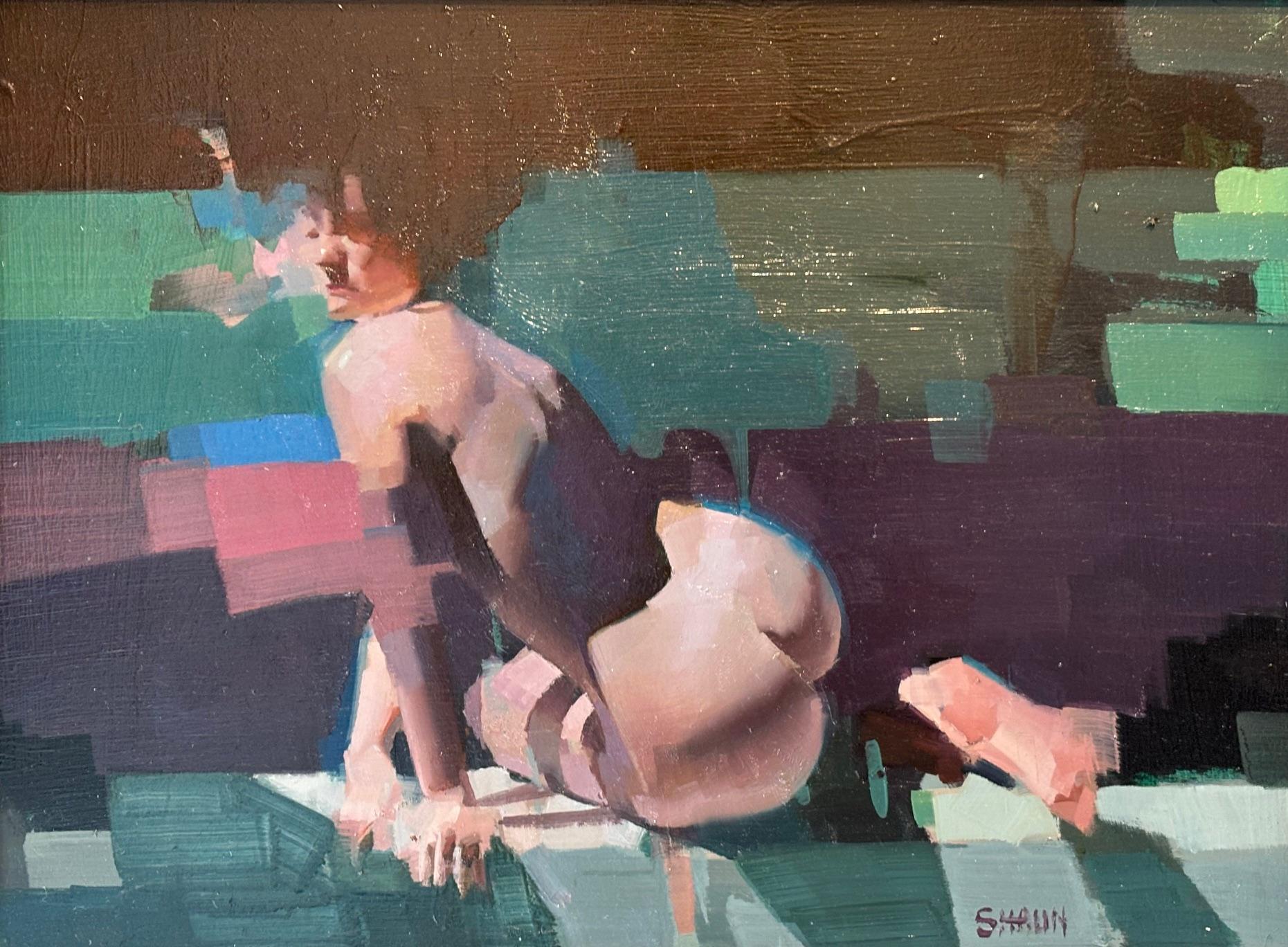 Nude in Green and Red - original figurative oil painting - contemporary Art