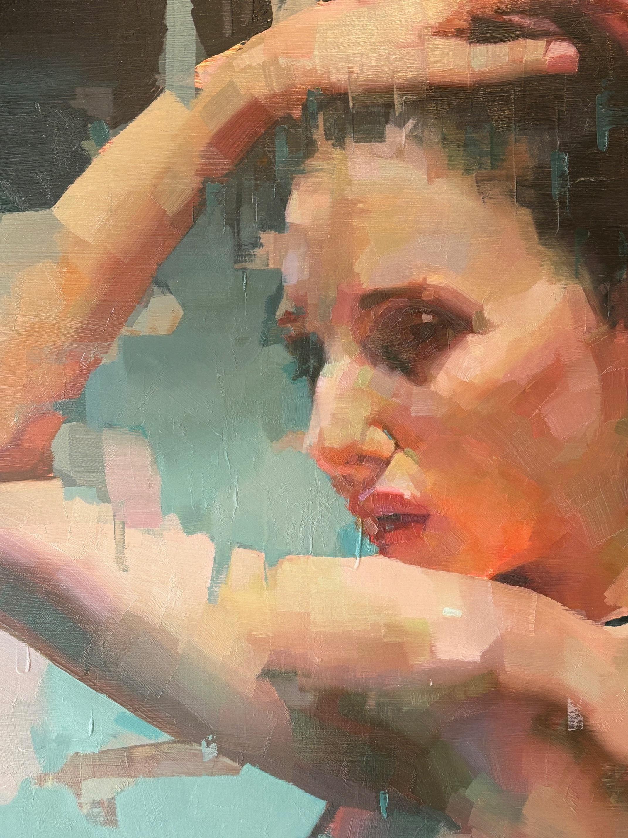 Figura trascendente con la mano levantada - pintura figurativa contemporánea original - Painting de Shaun Othen