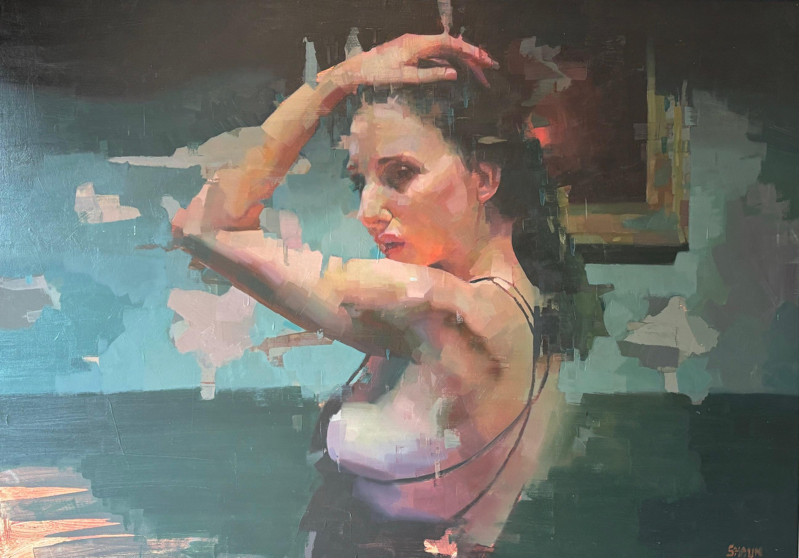 Figurative Painting de Shaun Othen - Figura trascendente con la mano levantada - pintura figurativa contemporánea original