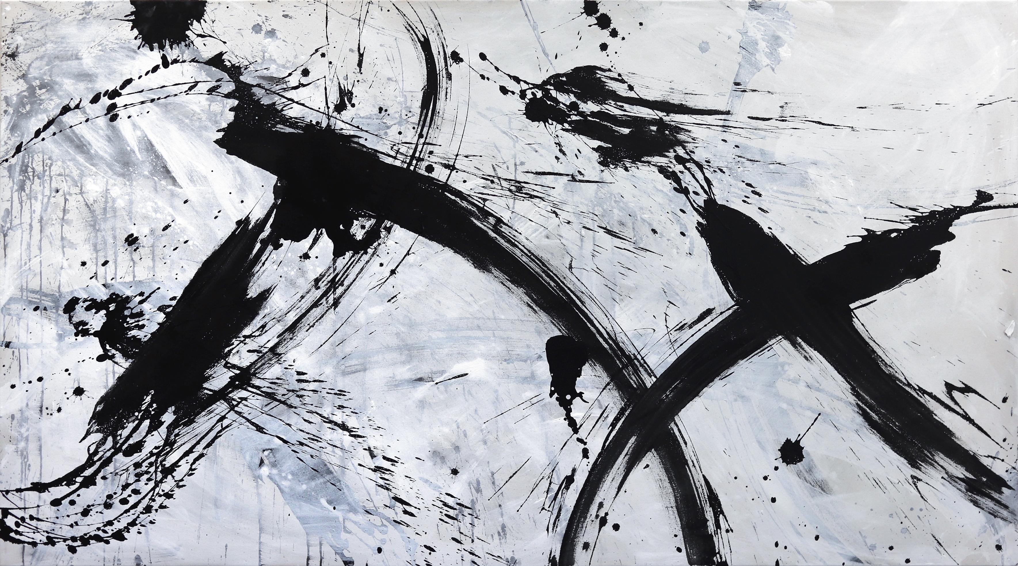 Shauna La Abstract Painting - "Expression" - Large Black and White Gestural Artwork