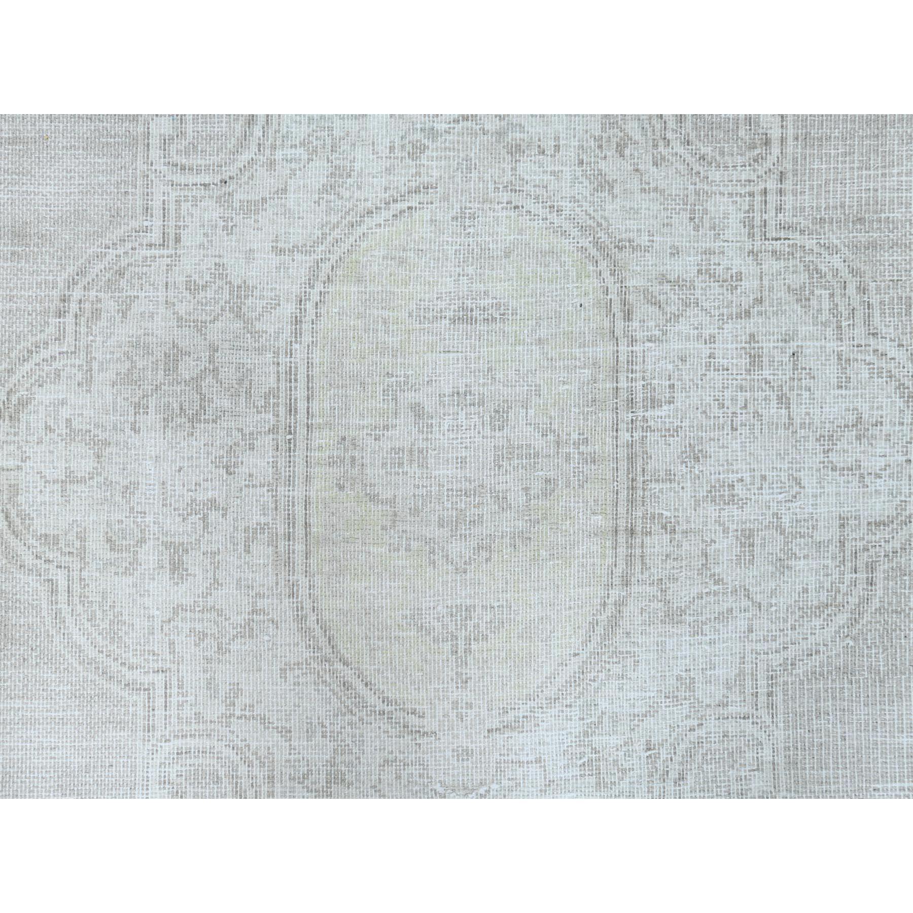 Mid-20th Century Shaved Down, Hand Knotted, Ivory Vintage Persian Kerman Distressed Worn Wool Rug For Sale