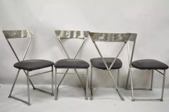 Shaver Howard, ensemble de 4 chaises de salle à manger modernistes italiennes en acier brossé