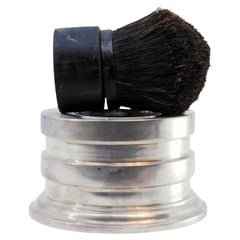 Used Shaving brush case with wooden handle and silver base