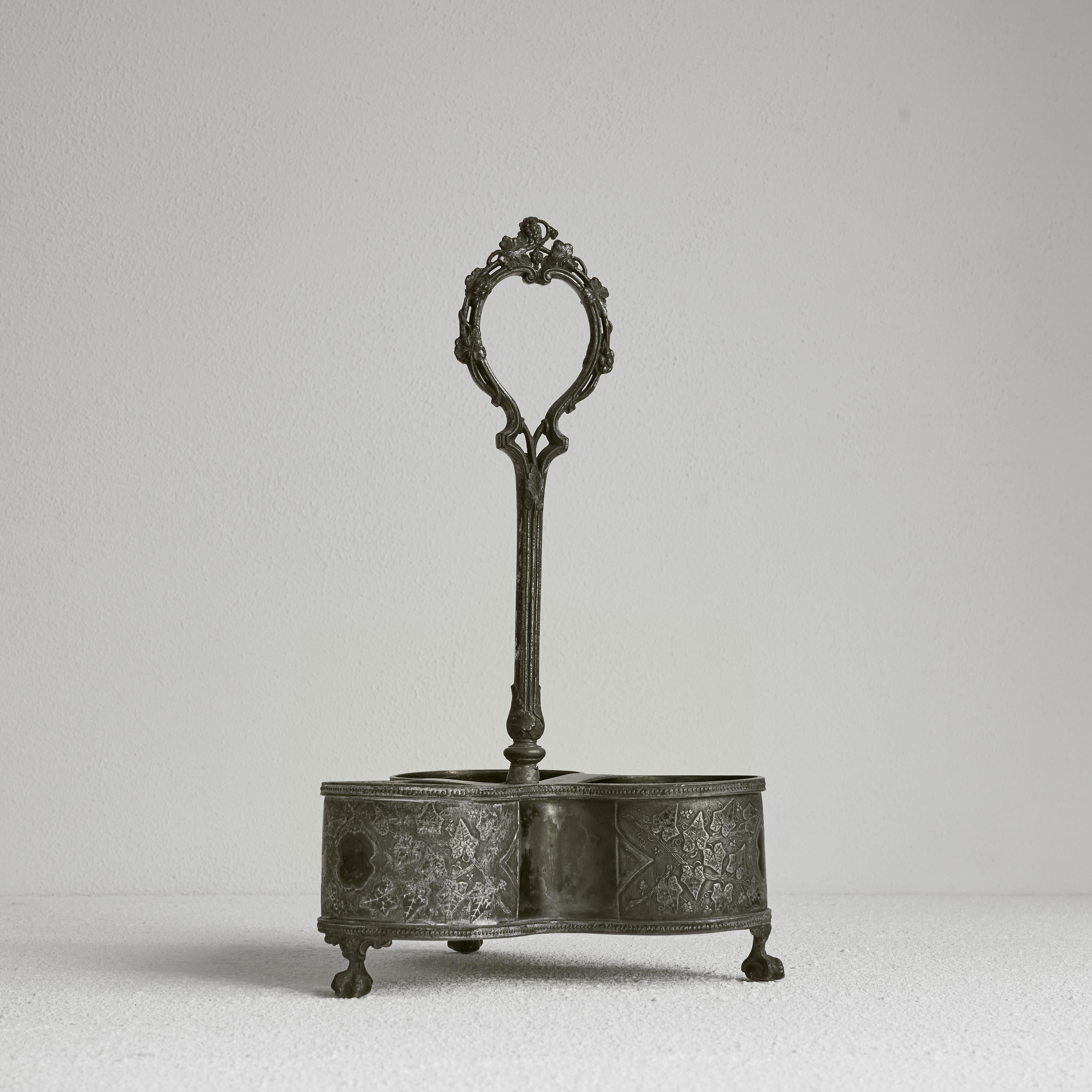 Victorian Shaw & Fisher 19th Century Antique Bottle Holder in Patinated Silver For Sale