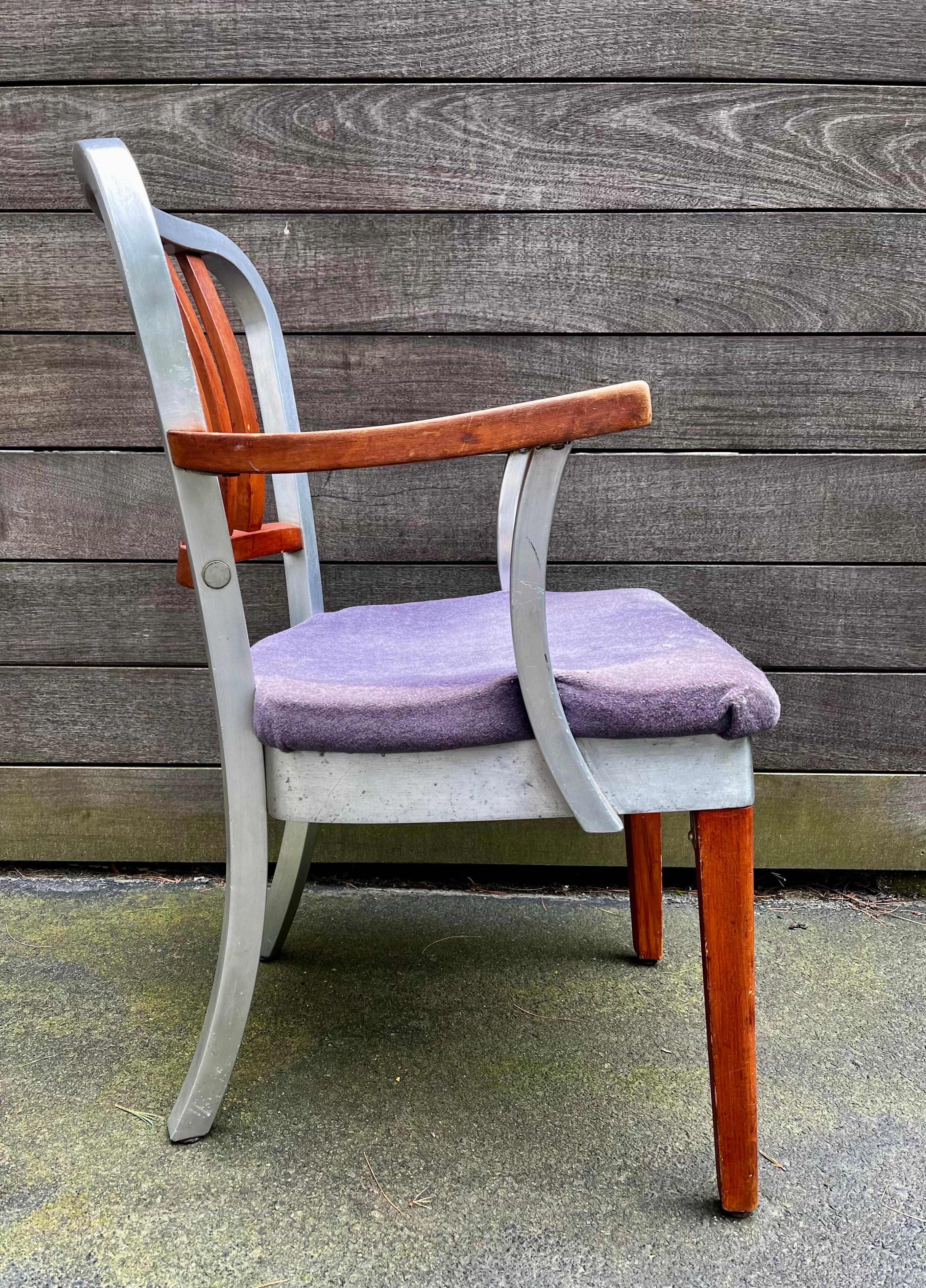 Aluminum and Wood Armchair
Shaw Walker
circa 1940 

for restoration / in original condition 
