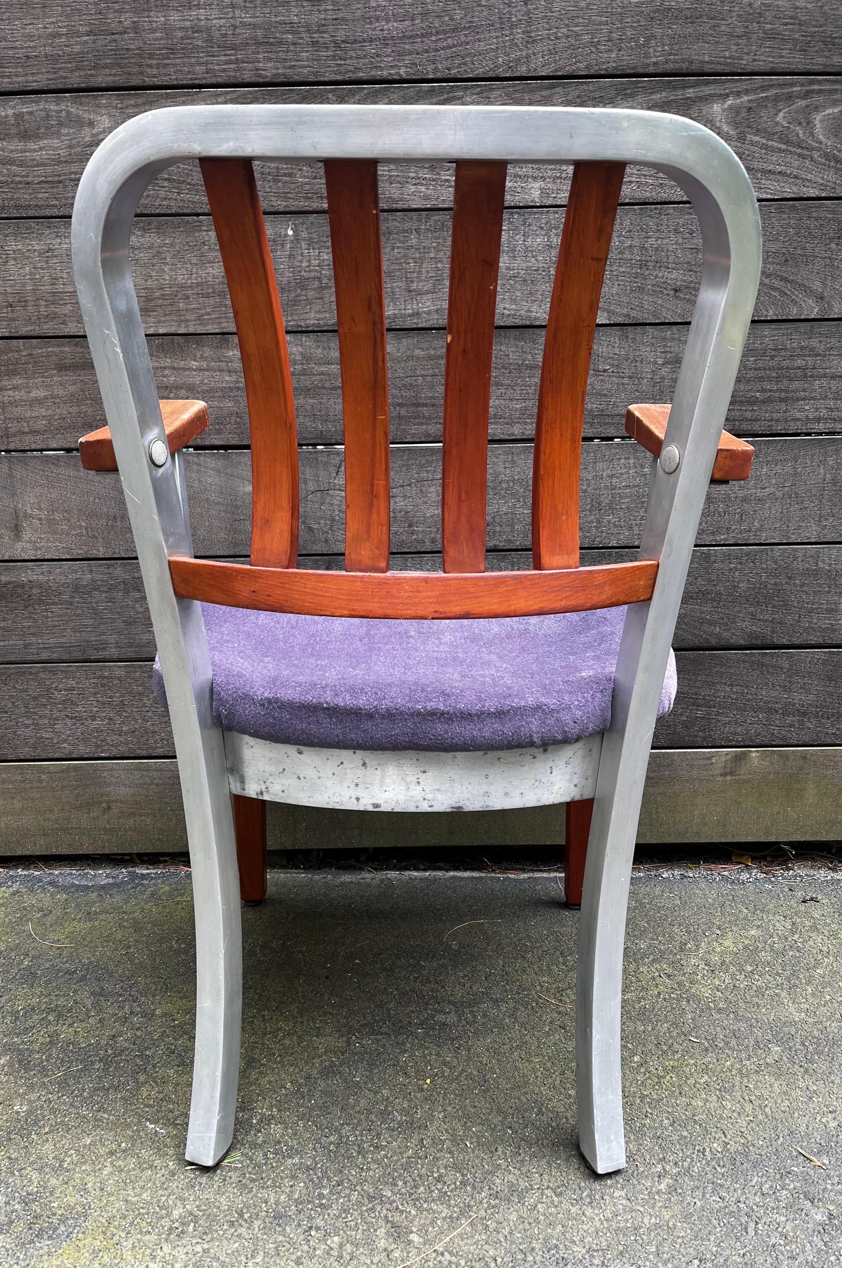 Shaw Walker Aluminum and Wood Armchair, circa 1940 (for restoration) In Fair Condition For Sale In Philadelphia, PA
