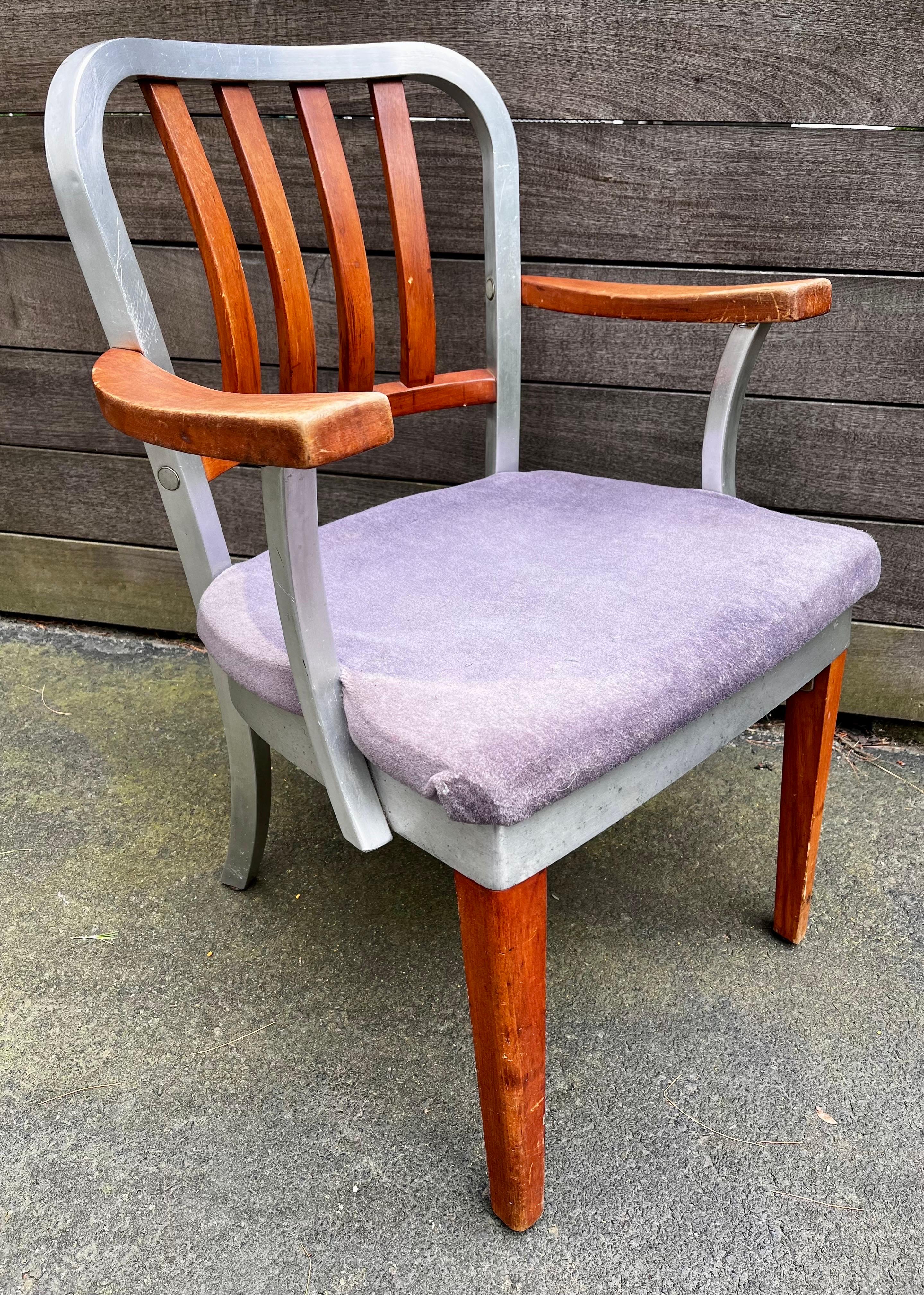 Mid-20th Century Shaw Walker Aluminum and Wood Armchair, circa 1940 (for restoration) For Sale