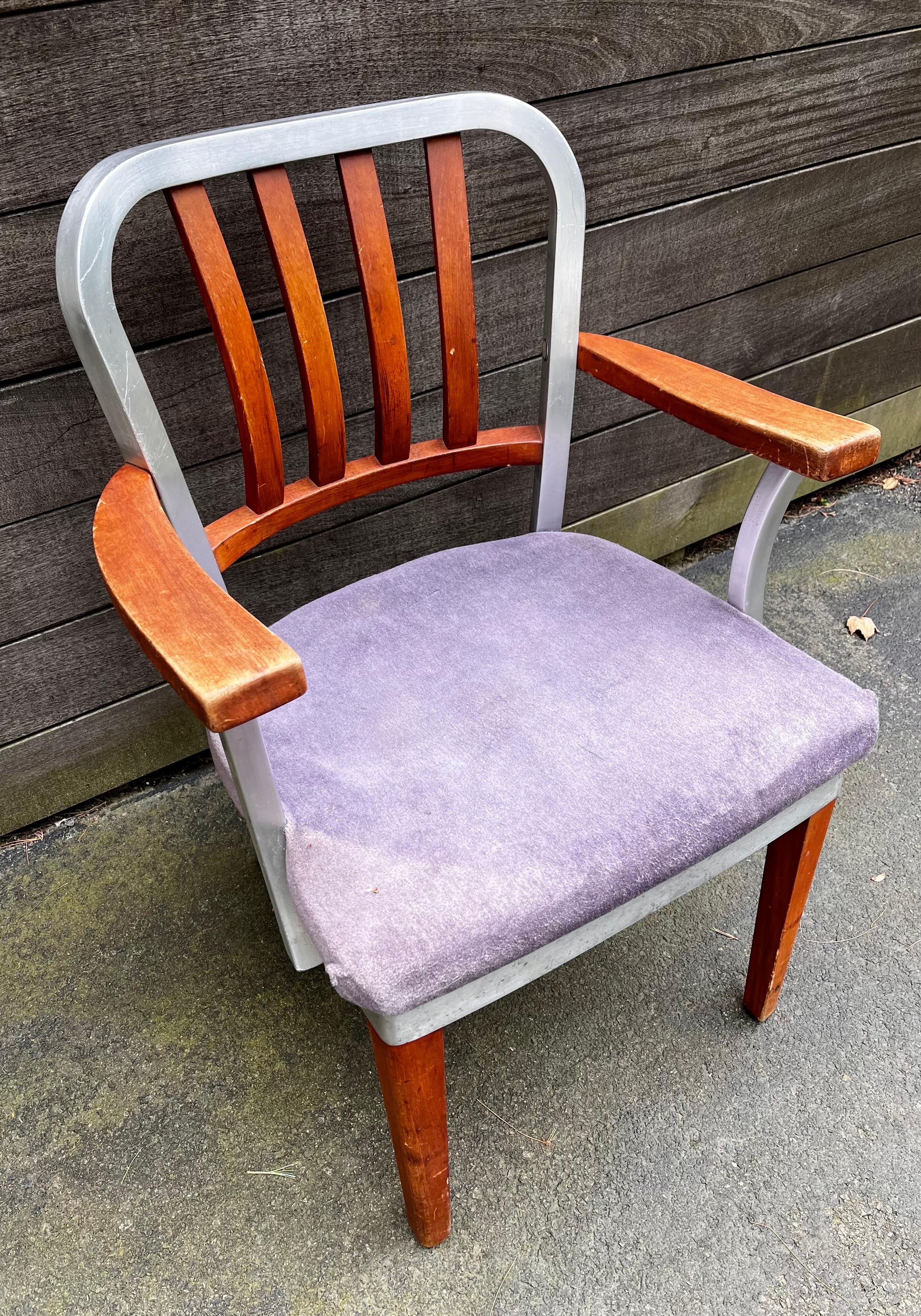 Shaw Walker Aluminum and Wood Armchair, circa 1940 (for restoration) For Sale 1
