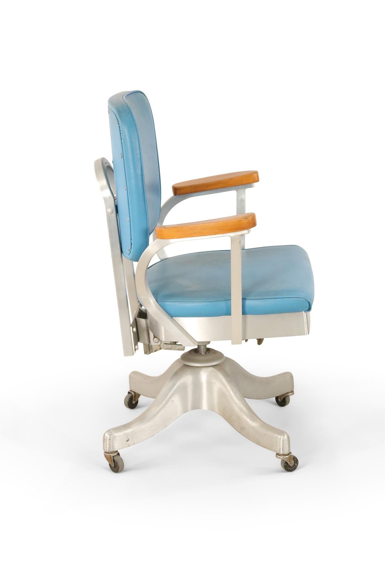 blue rolling office chair