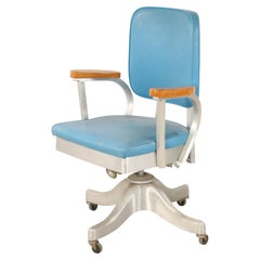 Shaw Walker Co. Mid-Century Blue Faux Leather and Steel Rolling Office Chair