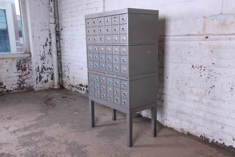 Shaw Walker Midcentury Industrial Age 54 Drawer Metal Library Card