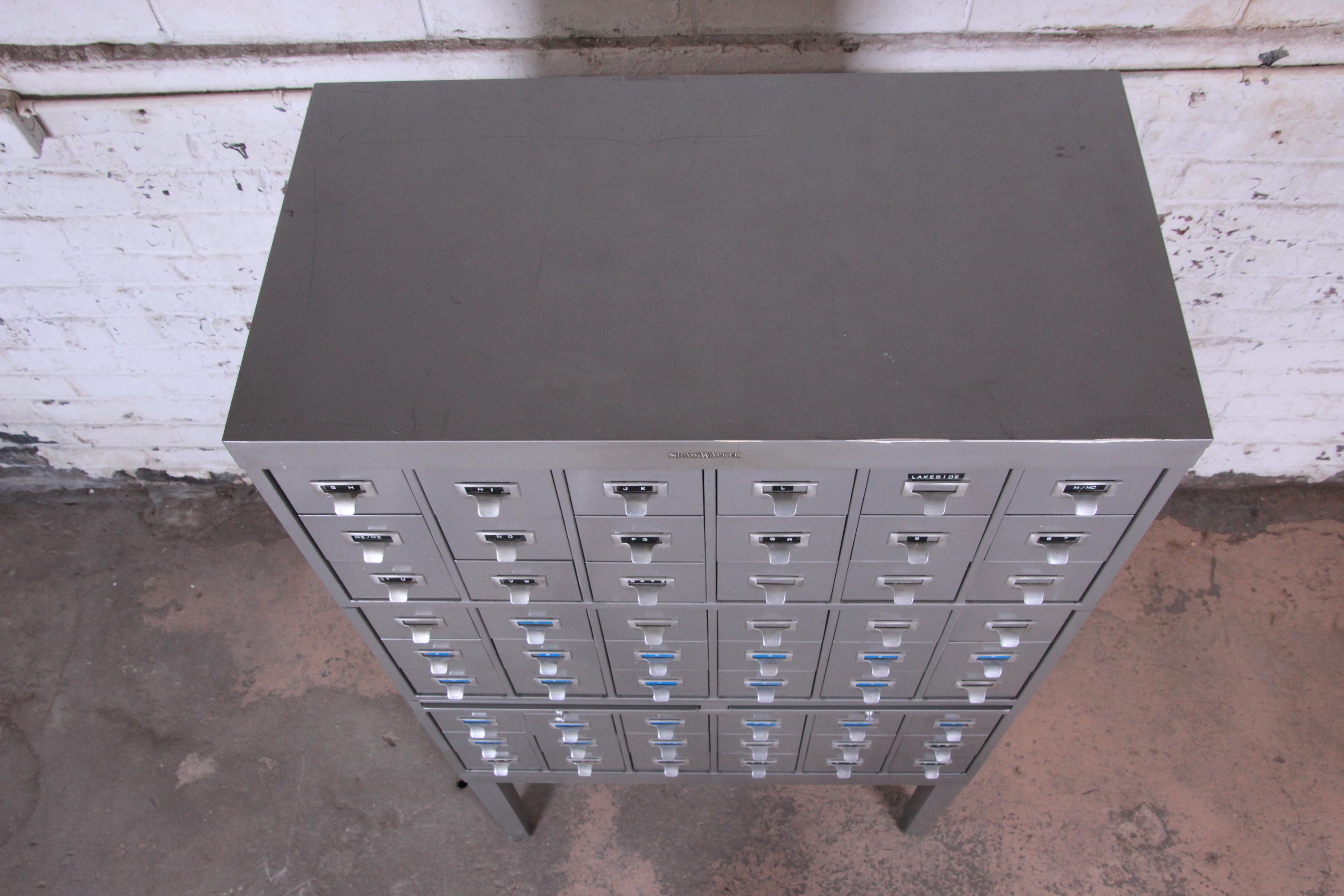 Shaw Walker Midcentury Industrial Age 54-Drawer Metal Library Card Catalog In Good Condition In South Bend, IN