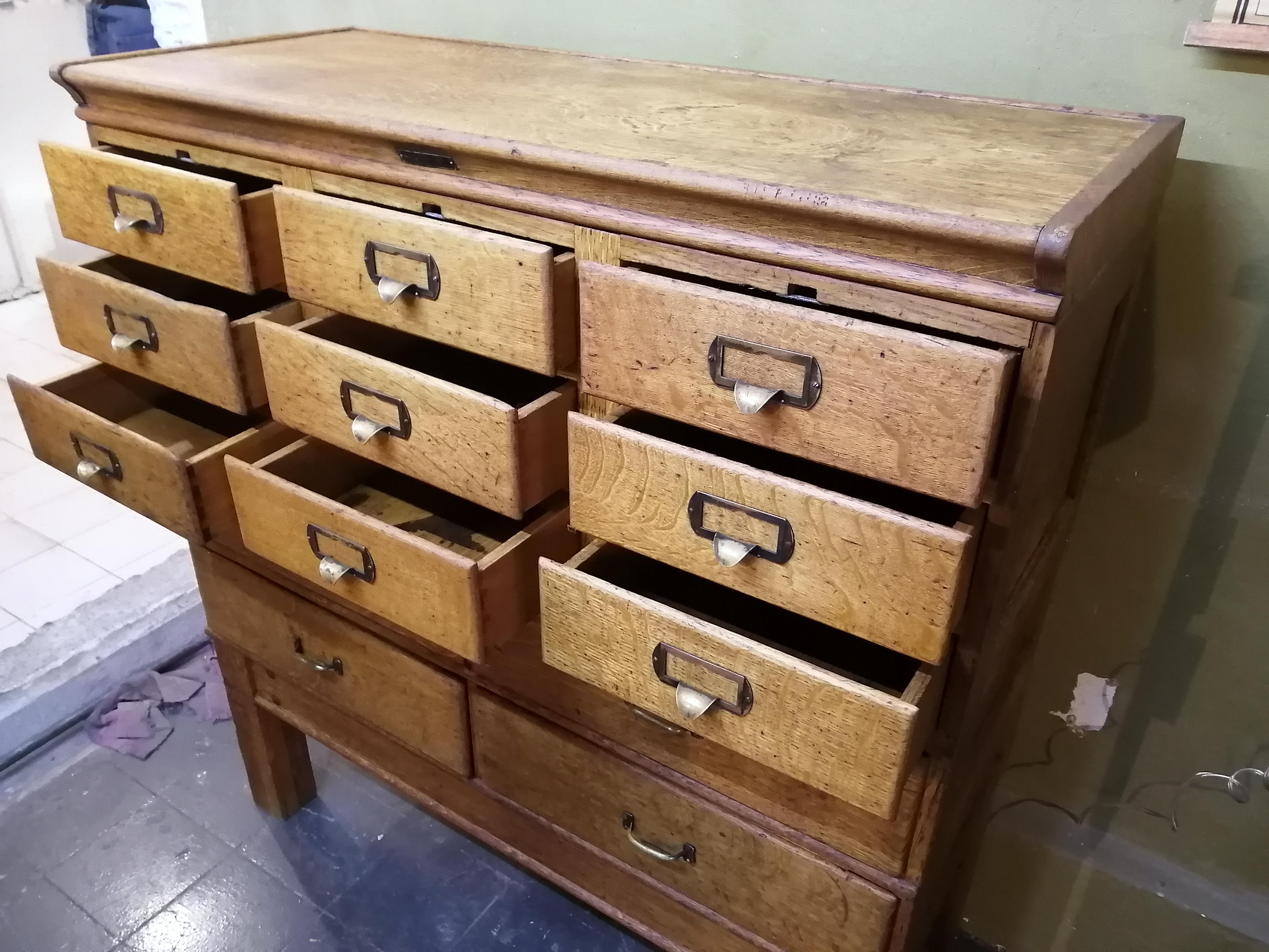 Industrial Shaw Walker Oak Stacking Cabinet with Drawers