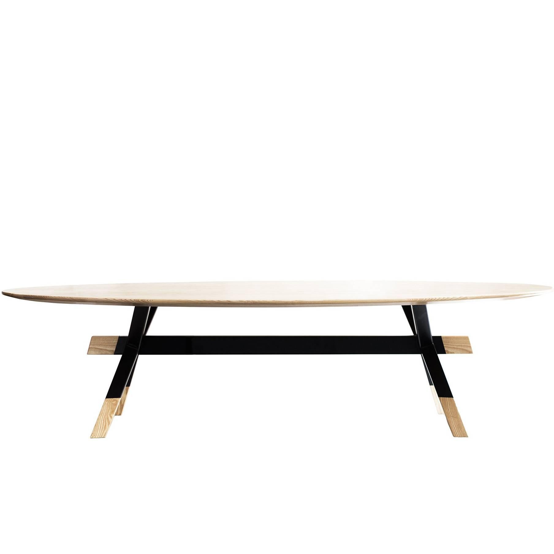 "Shawii" Contemporary Dining Table, Ash Wood and Powder Coated Steel For Sale