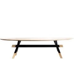"Shawii" Contemporary Dining Table, Ash Wood and Powder Coated Steel