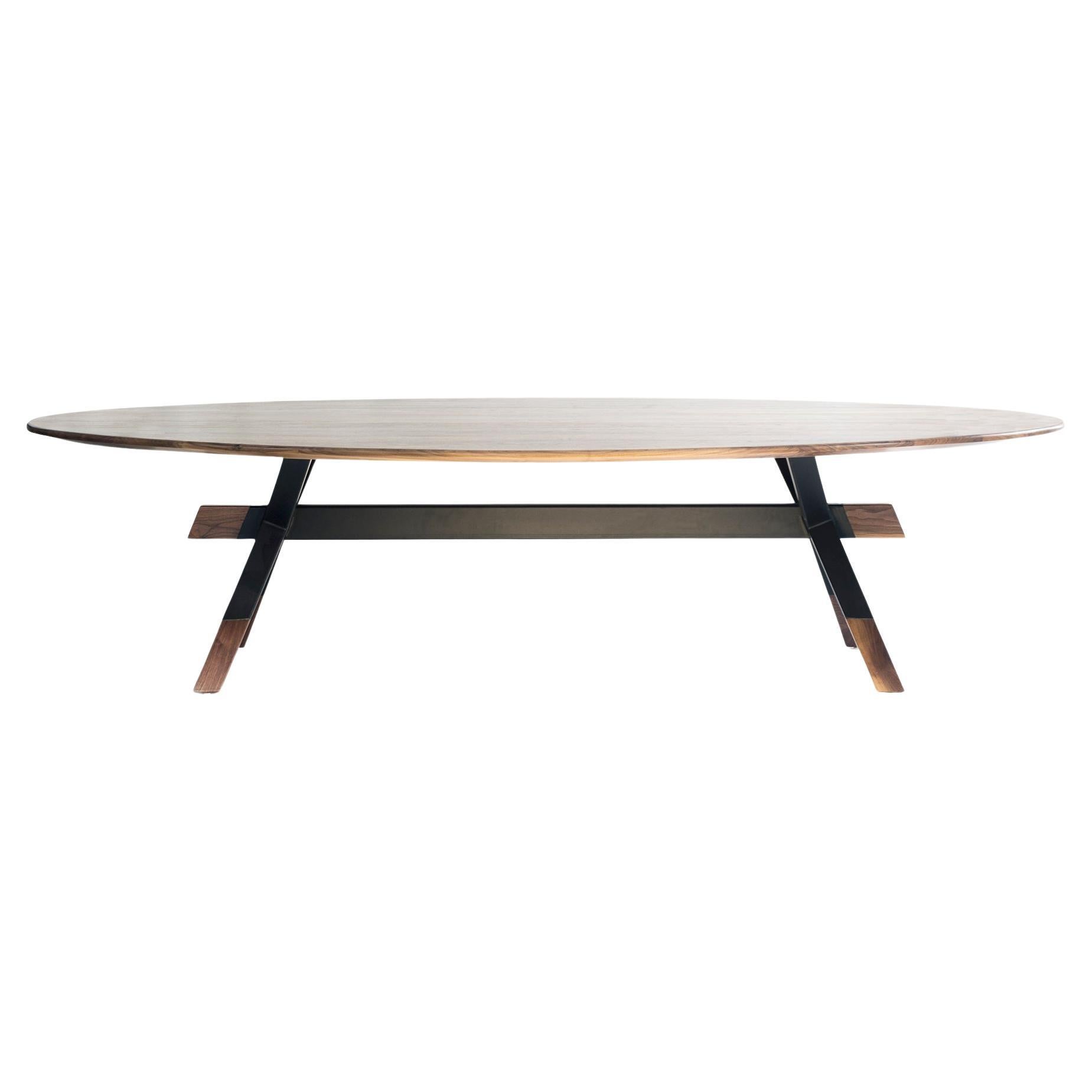 Shawii, Oval Dining Room Table Made of Solid Wood and Steel by CMX