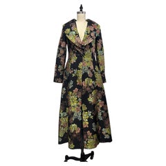 Shawl Collared Coat in Black with Jade and Rose Gold Embellished Floral Motif