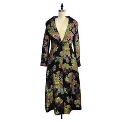 Shawl Collared Coat in Black with Jade and Rose Gold Embellished Floral Motif