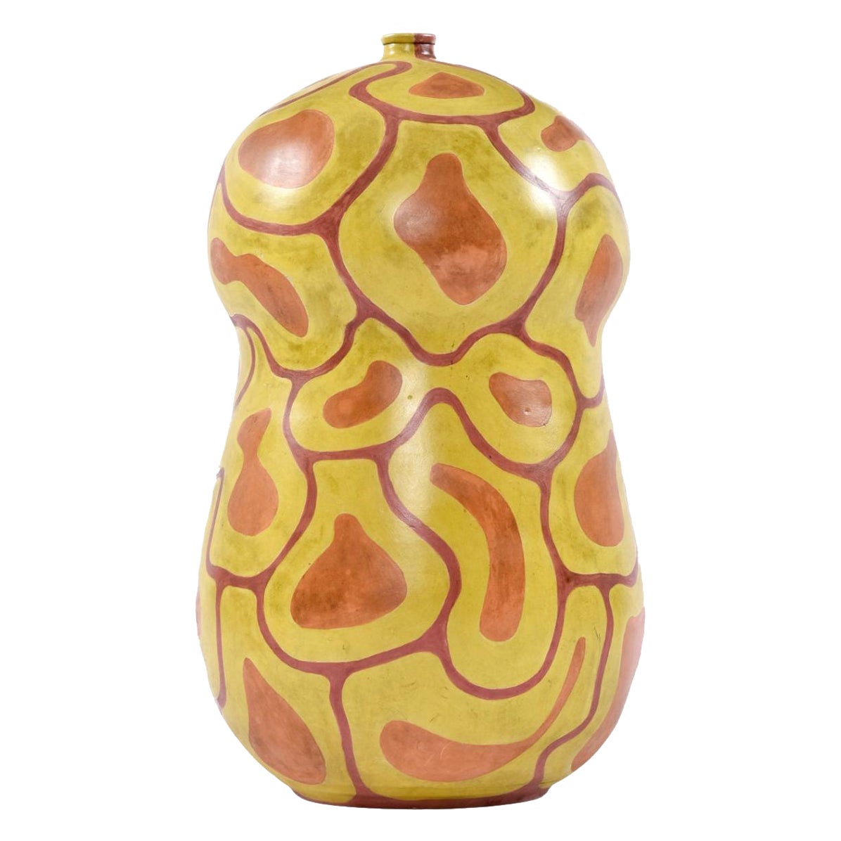 Shawn Banks Jarrón grande de cerámica orgánica moderna amarilla y naranja en forma de calabaza en venta