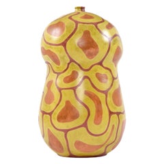 Shawn Banks Jarrón grande de cerámica orgánica moderna amarilla y naranja en forma de calabaza