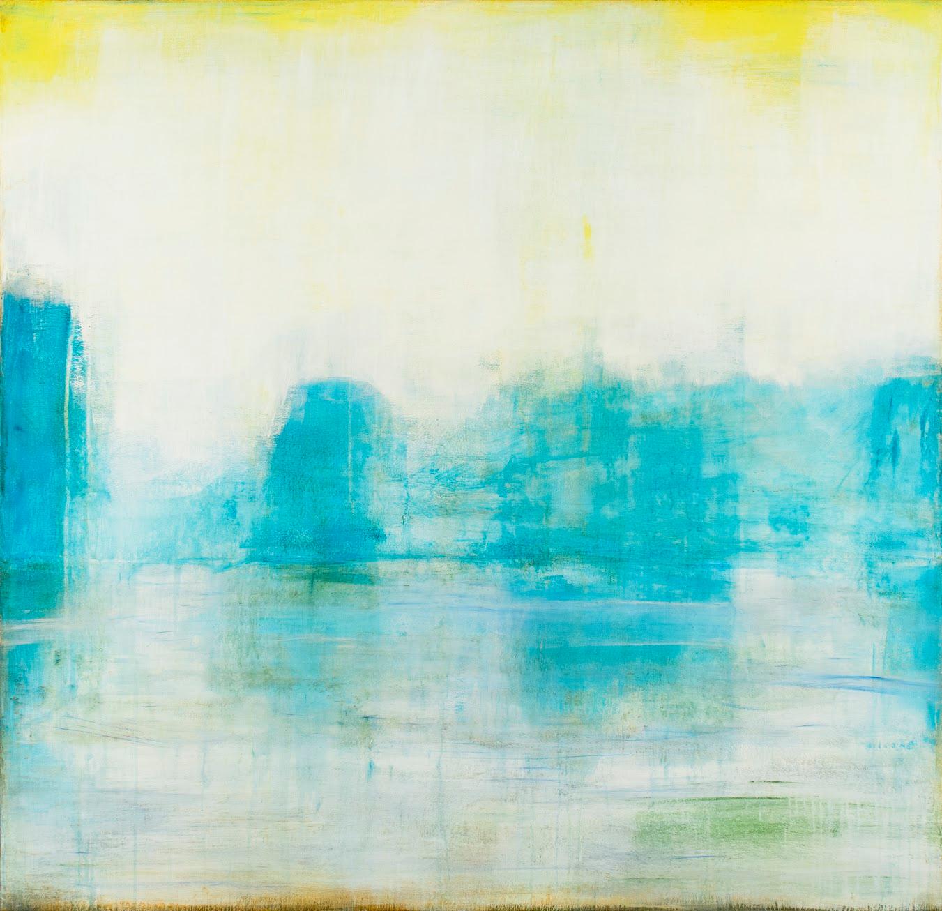 Shawn Dulaney Abstract Painting - "Changiness"   Luminous Abstraction in Yellow/White/Turquoise   Water Reference 