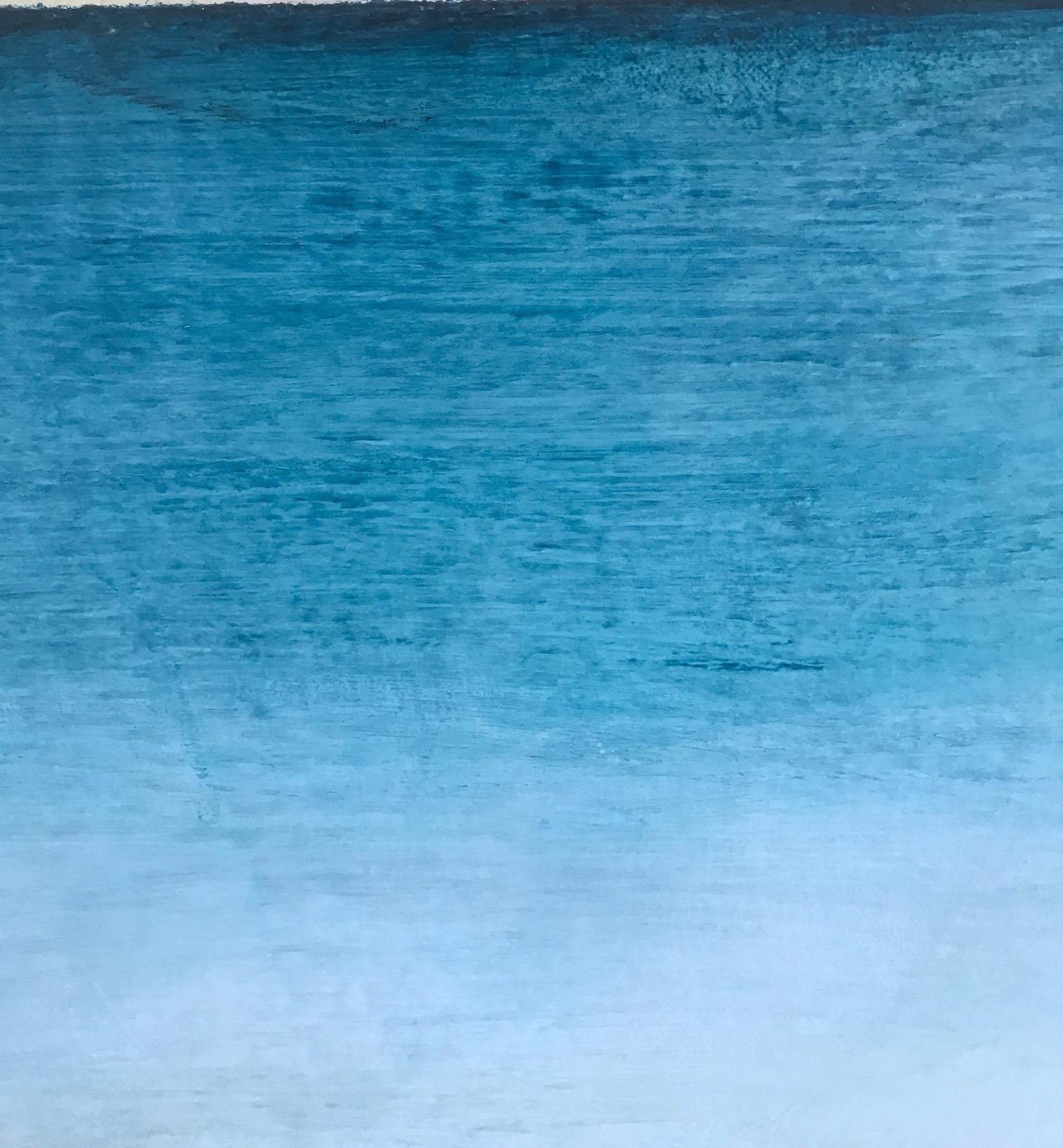 Clear Midnight, 2018, Handmade Paint on Venetian Plaster on Linen over Panel, 60 x 40 x 2 Inches in primarily blue and white. 

Shawn Dulaney's paintings are both intimate and grand with suggestions of water, atmosphere and sky, but are primarily