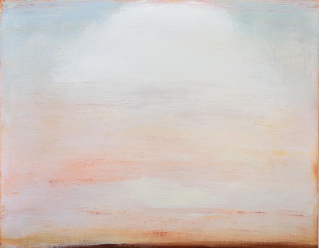 Shawn Dulaney Abstract Painting - The Dawning Light: Abstract Peach and Pastel Robin's Egg Blue Landscape Painting