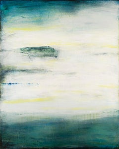 "Wind on the Sea"  Luminous Water Abstraction White Deep Turquoise, Yellow Green