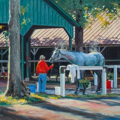 Shawn Faust, "Bathing Grey", 24x24 Equine Oil Painting on Canvas 