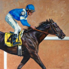 Peinture à l'huile sur toile "Better Talk Now" de Shawn Faust, 36 x 36 Equine Jockey